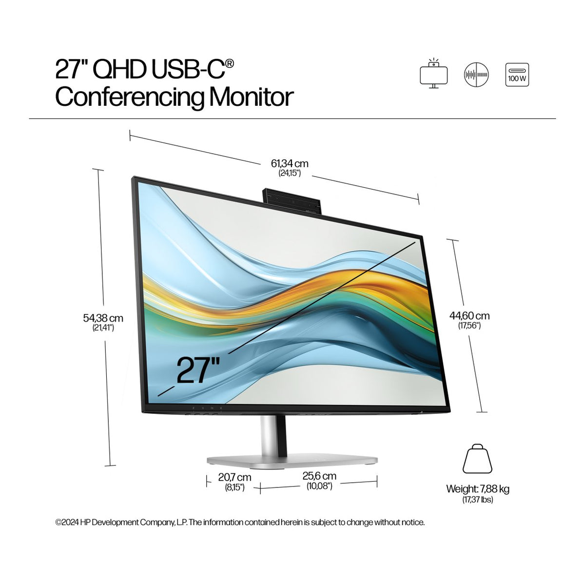 HP Series 5 Pro 527pm 27-inch 2560 x 1440p QHD 16:9 100Hz 5ms LED IPS USB-C Conferencing Monitor 9E0Y9UT image 8