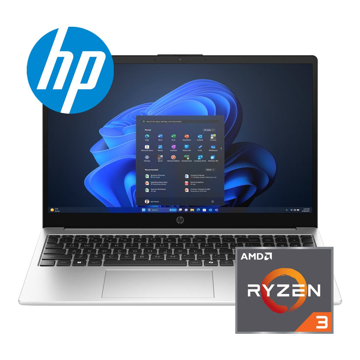 HP 255R G10 15.6-inch FHD Laptop - AMD Ryzen 3 7335U 512GB SSD 8GB RAM Win 11 Home Silver image 2