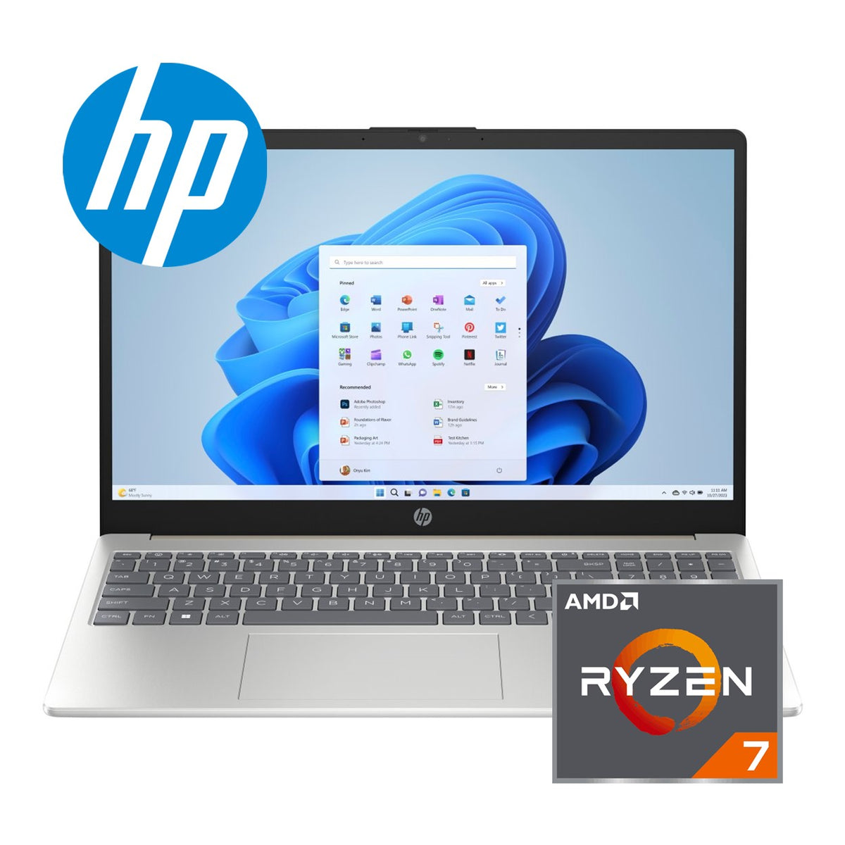 HP 15-fc0048ni 15.6-inch FHD Laptop - AMD Ryzen 7 7730U 512GB SSD 8GB RAM Win 11 Home Natural Silver image 2